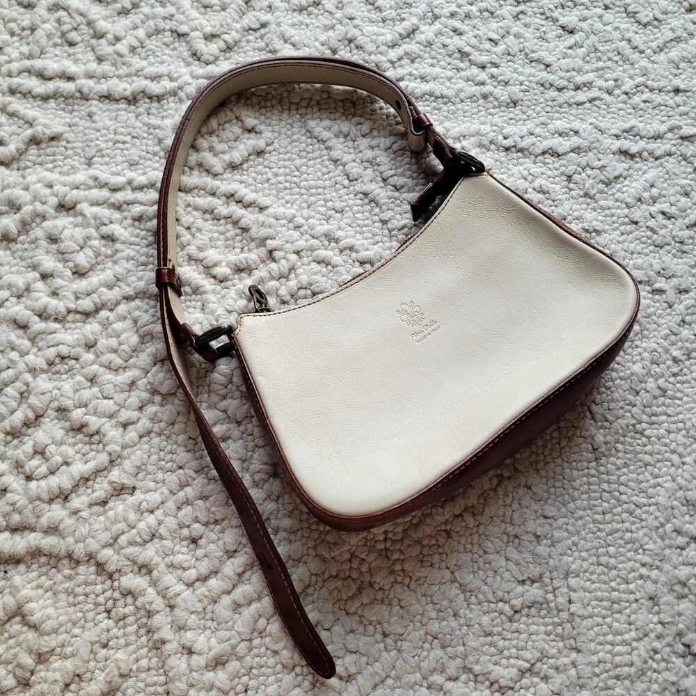 Italian Leather Mini Purse Beige and Brown Tote Vera Pelle